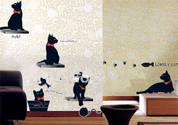Black Cat Family Wall Decals