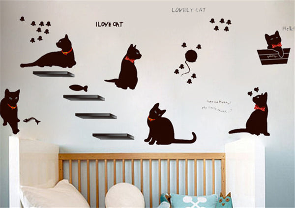 Black Cat Family Wall Decals